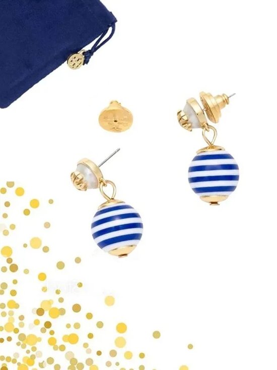 Tory Burch Jewelry - Tory Burch Blue & White Striped Saher Drop Earrings